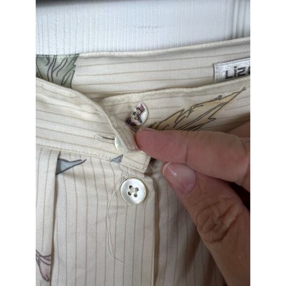 80s Liz Claiborne Size 14 Rayon Midi Pleated Pastel Feather Cream Stripe Skirt - Picture 7 of 10